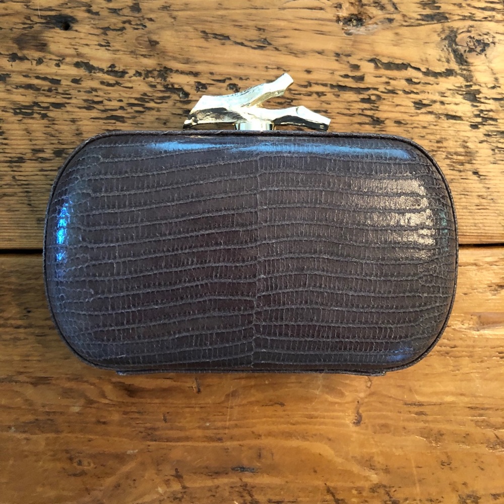 DVF Grey Lizard Embossed Minaudiere